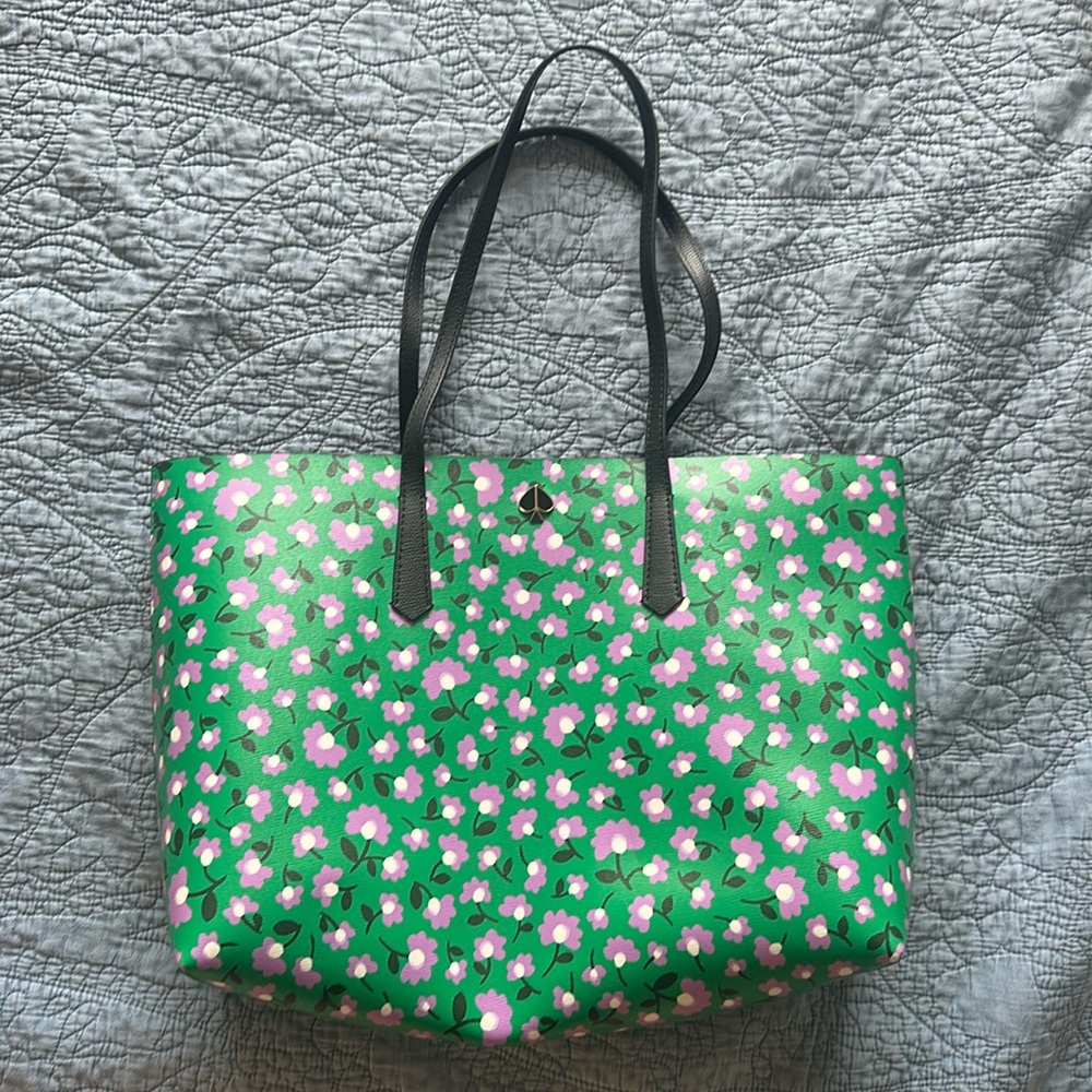 Kate Spade Molly Hardy Green Purple Floral Coated Canvas Clasp Tote